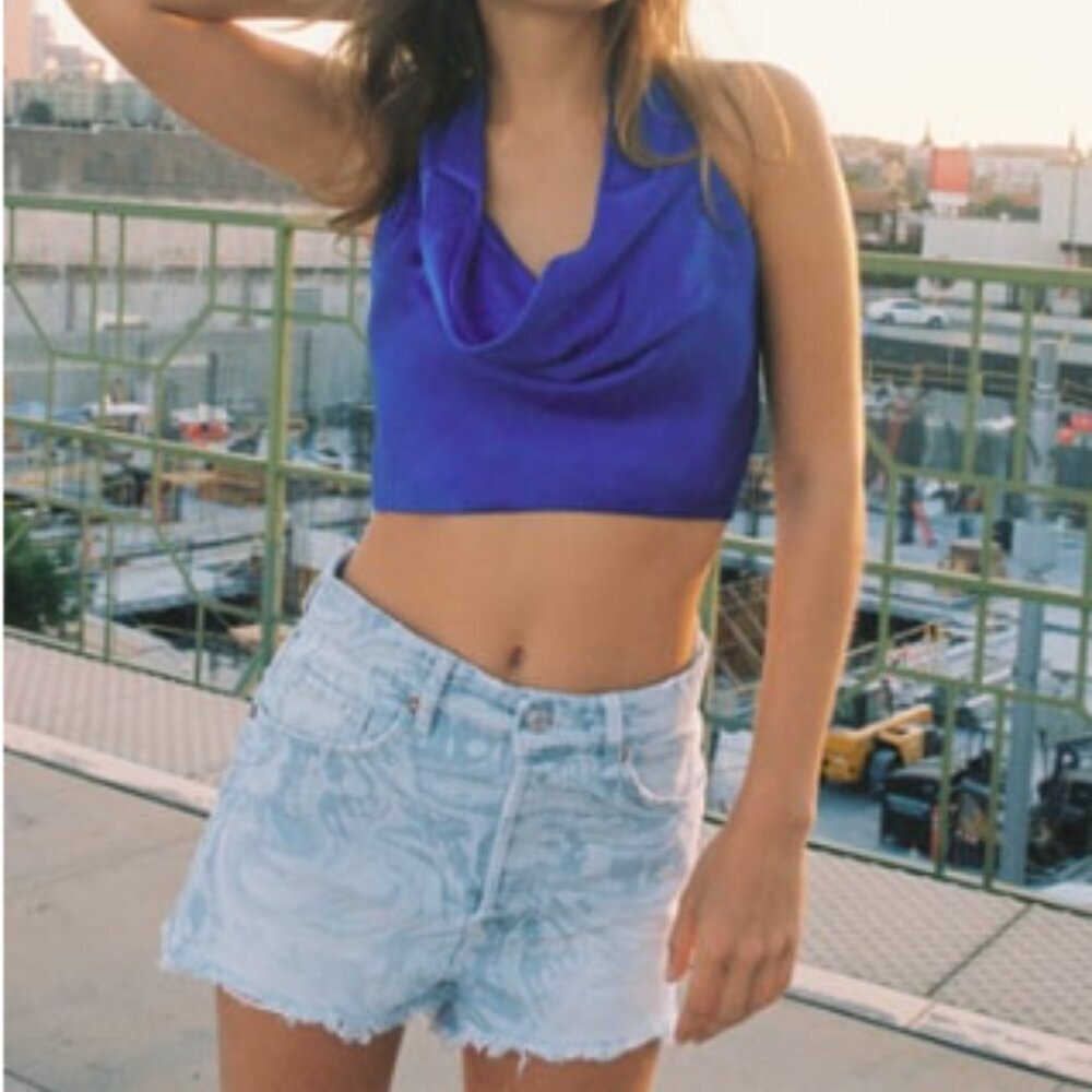 ZARA Paisley Print Denim High-Rise Shorts, Size 4